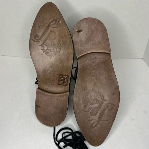 Free People Ajax Black Suede Lace Back Tie Ankle Women’s Booties Sz 37/US 6.5 - Picture 7 of 11